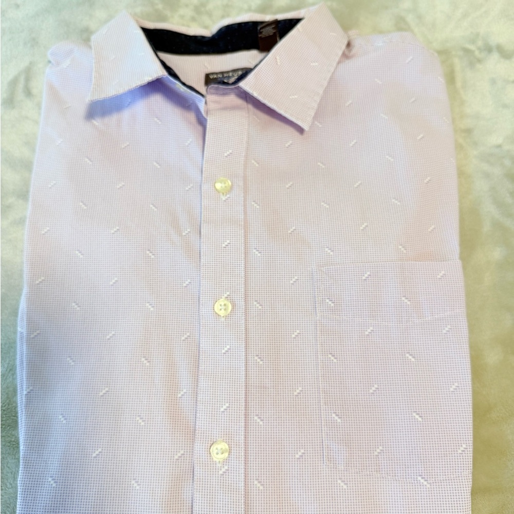 Van Heusen Shirt Mens XL White Purple Print‎ LS Blue French Cuff Button Up